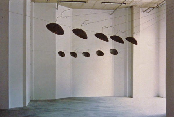 Solo exhibition&amp;nbsp;Galerie&amp;nbsp;Hooghuis Arnhem, 1988. Steel bowls, diameter 36 cm, silver inlay. 2 of 4 series of 5 bowls.